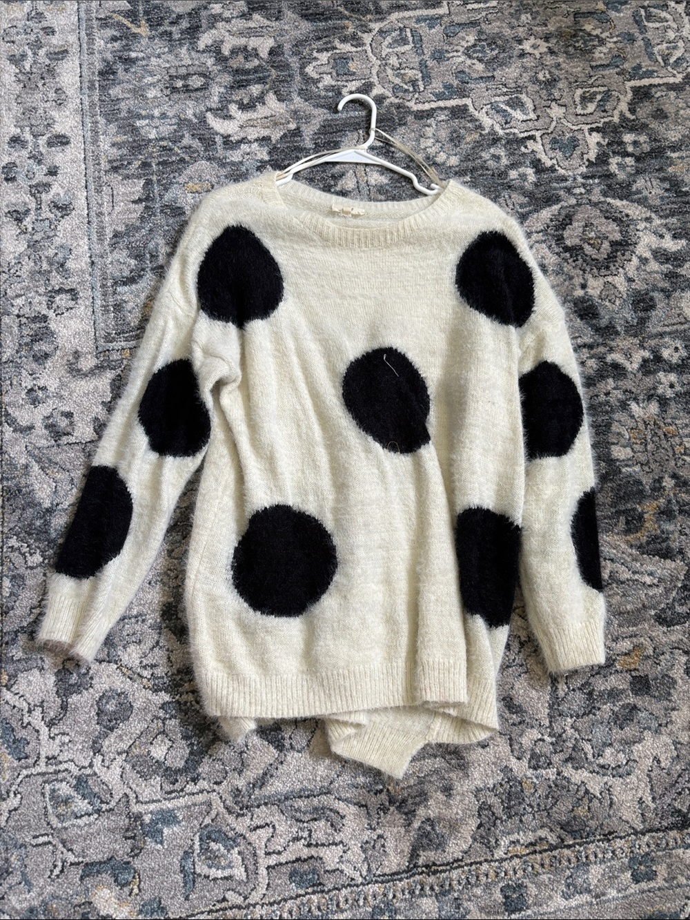 easel Cream Crewneck Sweater with Black Polka Dots